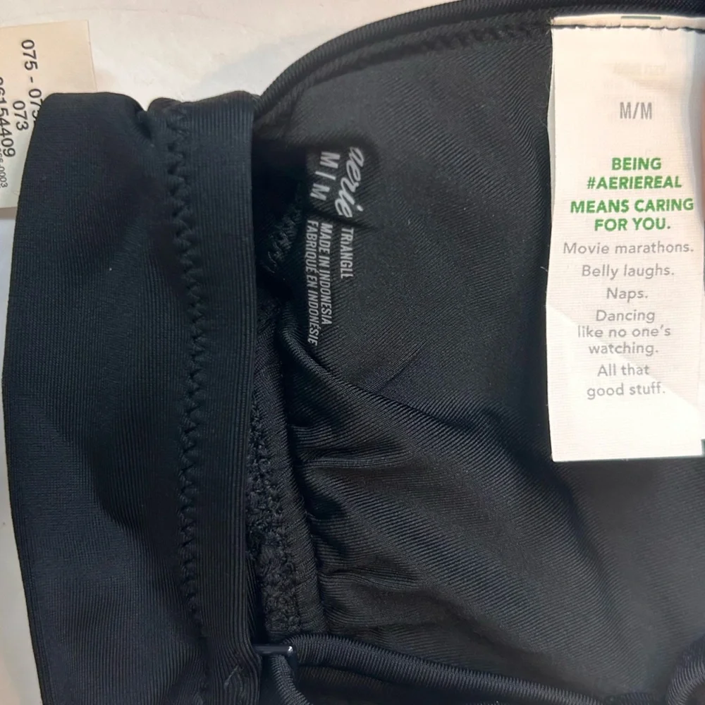 NWT Aerie Plunge Longline Triangle Bikini Top Swim Padded Women Black Size M